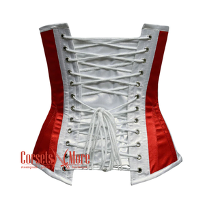 Plus Size Steampunk Red White Satin Long Pointed Underbust Corset