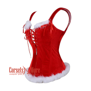 Plus Size Gothic Red Velvet Shoulder Strap Overbust Gothic Corset