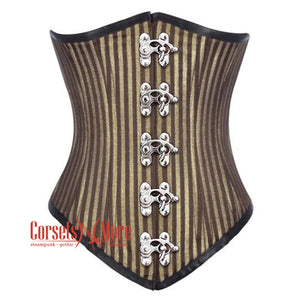 Plus Size Brown and Golden Brocade With Front Silver Clasps Gothic Long Underbust Waist Training Corset