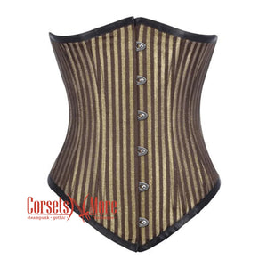 Plus Size Brown and Golden Brocade With Front Silver Busk Gothic Long Underbust Waist Training Corset