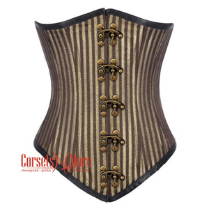 Plus Size Brown and Golden Brocade With Front Clasps Gothic Long  Underbust Waist Training Corset