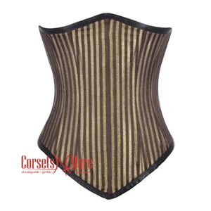 Plus Size Brown and Golden Brocade With Front Close Gothic Long Underbust Waist Training Corset