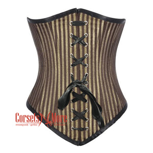 Brown and Golden Brocade With Front Lace Gothic Long  Underbust Waist Training Corset