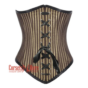 Plus Size Brown and Golden Brocade With Front Lace Gothic Long  Underbust Waist Training Corset