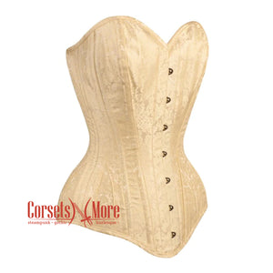 Ivory Brocade With Front Silver Busk Gothic Longline Overbust Waist Training Corset