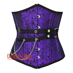 Purple and Black Brocade Gothic Underbust Waist Training Corset Top