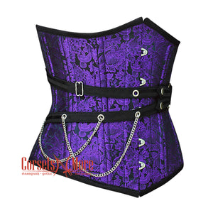 Purple and Black Brocade Gothic Underbust Waist Training Corset Top