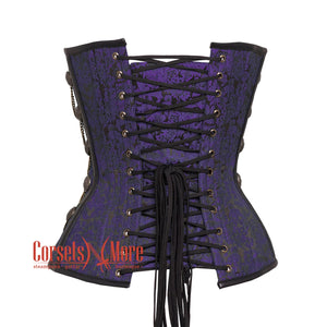 Plus Size Purple and Black Brocade Steampunk Antique Clasps Waist Training Costume Gothic Corset Overbust Top