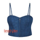 Plus Size Blue Denim With Shoulder Straps Zipper Steampunk Gothic Crop Underbust Waist Training Corset