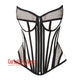 White Satin black mesh Zipper Steampunk Overbust Bustier Corset