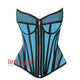 Baby Blue Satin black mesh Zipper Steampunk Overbust Bustier Corset