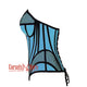 Baby Blue Satin black mesh Zipper Steampunk Overbust Bustier Corset