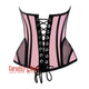 Baby Pink Satin black mesh Zipper Steampunk Overbust Bustier Corset