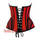 Red Satin black mesh Zipper Steampunk Overbust Bustier Corset