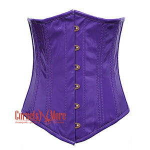 Purple PVC Leather With Front Antique Busk Gothic Long Underbust Waist Training Corset