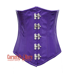 Purple PVC Leather With Front Silver Clasps Gothic Long Underbust Waist Training Corset