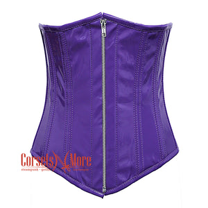 Purple PVC Leather With Front Silver Zipper Gothic Long Underbust Waist Training Corset