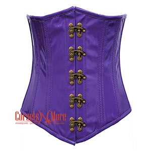 Purple PVC Leather With Front Clasps Gothic Long Underbust Waist Training Corset