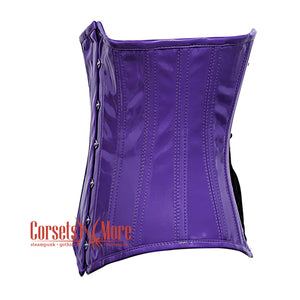 Plus Size  Purple PVC Leather With Front Silver Busk Gothic Long Underbust Waist Training Corset