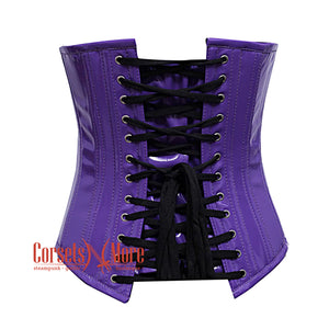 Purple PVC Leather With Front Silver Busk Gothic Long Underbust Waist Training Corset