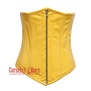 Yellow PVC Leather With Antique Zipper Gothic Long Underbust Waist Training Corset