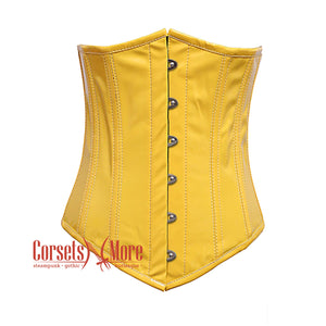 Plus Size Yellow PVC Leather With Front Silver Busk Gothic Long Underbust Waist Training Corset