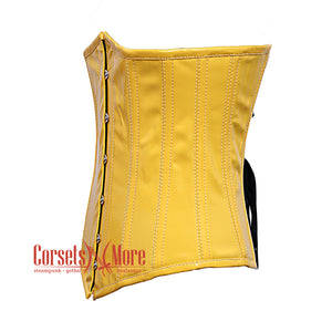 Yellow PVC Leather With Front Silver Busk Gothic Long Underbust Waist Training Corset