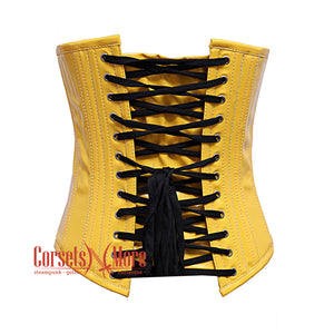 Yellow PVC Leather With Front Silver Busk Gothic Long Underbust Waist Training Corset