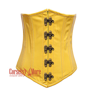 Plus Size Yellow PVC Leather With Front Clasps Gothic Long Underbust Waist Training Corset