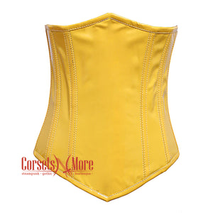 Yellow PVC Leather  With Front Close Gothic Long Underbust Waist Training Corset