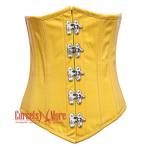 Plus Size Yellow PVC Leather With Front Silver Clasps Gothic Long Underbust Waist Training Corset