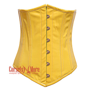 Yellow PVC Leather With Front Antique Busk Gothic Long Underbust Waist Training Corset