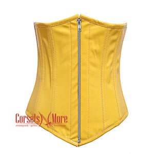 Yellow PVC Leather With Front Silver Zipper Gothic Long Underbust Waist Training Corset