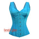 Plus Size Baby Blue Satin With Front Silver Busk Gothic Overbust Burlesque Corset Waist Training Top