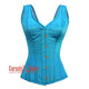 Plus Size Baby Blue Satin With Front Antique Busk Gothic Overbust Corset