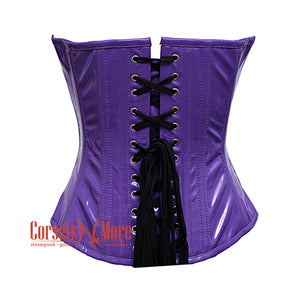 Purple PVC Leather With Front Silver Busk Gothic Overbust Burlesque Corset Waist Training Top