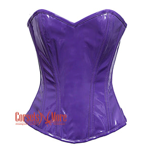 Purple PVC Leather With Front Close Gothic Overbust Burlesque Corset Waist Training Top