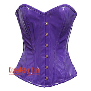 Purple PVC Leather With Front  Antique Busk Gothic Overbust Burlesque Corset Waist Training Top