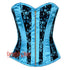 Plus Size Baby Blue Satin With Black Net Front Antique Zipper Gothic Overbust Corset