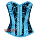 Plus Size Baby Blue Satin With Black Net Front Antique Zipper Gothic Overbust Corset