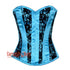 Plus Size Turquoise Satin With Black Net Front Close Gothic Overbust Burlesque Corset