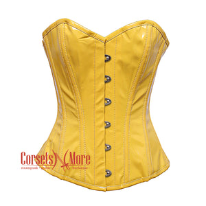 Yellow Faux PVC Leather Steampunk Gothic Overbust Corset