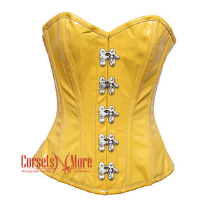 Yellow Faux PVC Leather Steampunk Gothic Overbust Corset