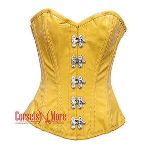 Plus Size Yellow Faux PVC Leather Steampunk Gothic Overbust Corset