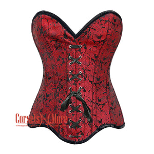 Plus Size Red Brocade Curvy Design Steampunk Gothic Overbust Corset