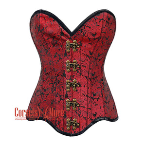 Plus Size Red Brocade Curvy Design Front Antique Clasp Steampunk Gothic Overbust Corset