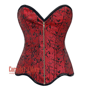 Plus Size Red Brocade Curvy Design Front Zipper Steampunk Gothic Overbust Corset