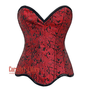 Plus Size Red Brocade Curvy Design Front Closed Steampunk Gothic Overbust Corset