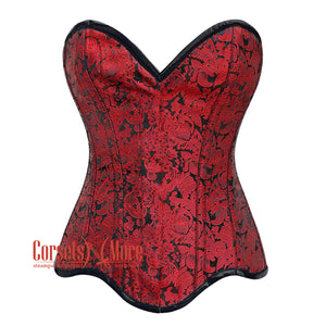 Red Brocade Curvy Design Front Closed Steampunk Gothic Overbust Corset