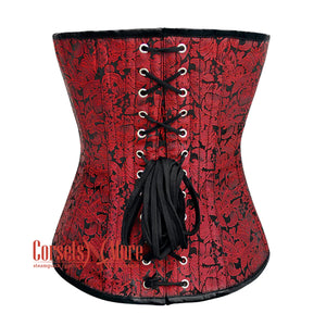 Plus Size Red Brocade Curvy Design Front Busk Steampunk Gothic Overbust Corset